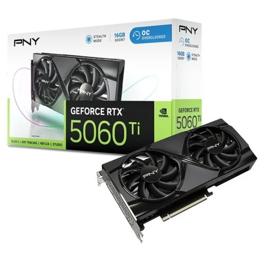 PNY 5060Ti Overclocked Dual Fan 16GB GDDR7 Reflex 2 RTX AI DLSS4 GeForce RTX