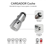 SUBBLIM Cargador Coche 2xUSB Dual Car Charger Alum 2.4A + Cable 3 in 1 Silver - Imagen 3