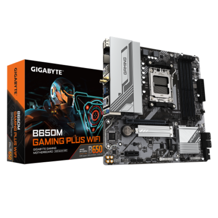 GIGABYTE B650M GAMING PLUS WIFI Placa base - Procesadores AMD Ryzen 9000, VRM de 5+2+2 fases, hasta 8000 MHz DDR5, 2xPCIe 4.0 M.2, LAN 2.5GbE, WIFI 6E, USB 3.2 Gen 1