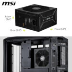 FUENTE ALIMENTACION MSI MAG A1000GLS PCIE5,PSU,1000W,80 PLUS GOLD,MODULAR,135MM,ACTIVE PFC,PCI-E 5.0 (16 PIN)X1,PCI-E (6+2 PIN)X4,SATA (15 PIN)X11 - Imagen 3