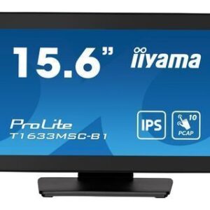 MONITOR IIYAMA 15,6" PCAP BEZEL FREE FRONT, 10P TOUCH, 1920X1080, DISPLAYPORT, HDMI, 385CD/M² (WITH TOUCH), SPEAKERS, USB INTERFACE HUB 2X 2.0, EXTERNAL POWER ADAPTER, 10P TOUCH WITH SUPPORTED OS (T1633MSC-B1)
