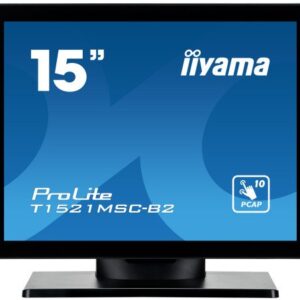 MONITOR IIYAMA 15" PCAP BEZEL FREE FRONT, 10P TOUCH, 1024X768, SPEAKERS, VGA, HDMI, 325CD/M², USB INTERFACE, EXTERNAL POWER ADAPTER, MULTITOUCH WITH SUPPORTED OS (T1521MSC-B2)