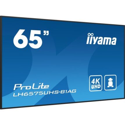 MONITOR IIYAMA 65" (LH6575UHS-B1AG)3840X2160, UHD IPS PANEL, OPERACION 24/7 500CD/M, LANDSCAPE PORTRAIT, SIGNAL FAILOVER, SPEAKERS 2X 10W, MULTIPLE INPUTS (DVI-I (VGA), HDMI 3X), DP-OUT , USB 2.0 X2, WIFI, LAN, MEDIA PLAY USB PORT, CONTROL LAN / RS23