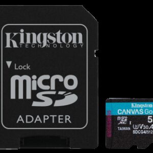 Kingston Technology Tarjeta microSDXC Canvas Go Plus Gen4 de 512 GB, 200 MB/s, A2 U3 V30 y adaptador