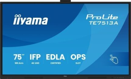 PANTALLA INTERACTIVA 75" EDLA, ANDROID 14, 8/128GB UHD IPS, MM 2X 20W  + 20W SUBWR, 2X HDMI, DP , 2X USB-C,  450CD/M, HORIZ , MEDIA PLAY USB PORTS, ANTIGLARE, LAN, RS232C, IIWARE WIFI-6/BT 5.0, OPS SLOT, VESA 400X400 (MOUNT INCLUDED) (TE7513A-B1AG)