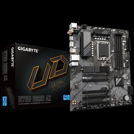 GIGABYTE B760 DS3H AX Placa Base - Compatible con procesadores Intel Core de 14ª generación, VRM digital de 8+2+1 fases, hasta 7600MHz DDR5 (OC), 2x PCIe 4.0 M.2, Wi-Fi 6E, LAN GbE, USB 3.2 Gen 2x2