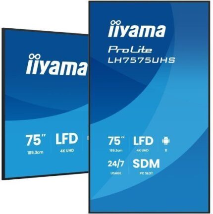 MONITOR IIYAMA 75" (LH7575UHS-B2AG) 3840X2160 / 4K UHD / 24/7 / 500 CD/M / 8MS / DP / 3XHDMI / MICRO SD SLOT /  E-SHARE /IISIGNAGE 2  / RJ45 / SDM SLOT PC / ANDROID 11.0