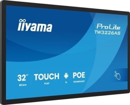 IIYAMA 32" PANEL-PC ANDROID 14+GMS, SOC OCTO-CORE RK3576 4GB, 32GB, 10-POINTS TOUCH, 1920X1080, VA PANEL, SPEAKERS, MIC, POE, WIFI, BT5.3, MICRO-SD SLOT, HDMI-IN, 3X USB, 430CD/M2, IISIGNAGE2 SUPPORTED, FLUSH WALL-MOUNT INCLUDED (TW3226AS-B3P)