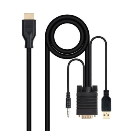Nanocable Conversor unidireccional VGA/M + AUDIO/M + USB-A/M (para alimentación) a HDMI/M, Negro, 1.8m