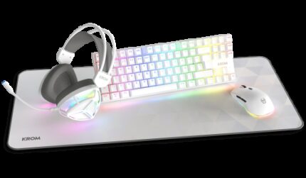 KROM KLASS | PACK 4 en 1 RGB BLANCO KIT DE TECLADO, RATON, ALFOMBRILLA Y AURICULARES GAMING