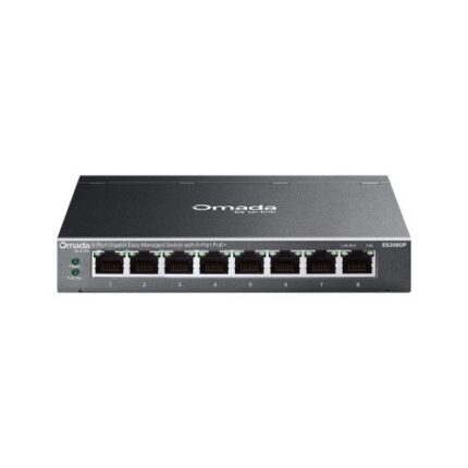 TP-Link Omada ES208GP switch Gestionado L2 Gigabit Ethernet (10/100/1000) Energía sobre Ethernet (PoE) DIN rail Negro
