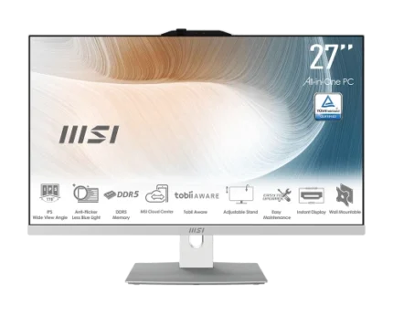 MSI AIO MODERN AM272P 1M-1423EU. 27" IPS LED FHD. INTEL  IRIS XE GRAPHICS. SO-DIMM DDR5 16GB (8GB*2). 512G M.2 PCIE SSD. W11 PRO.BLANCO