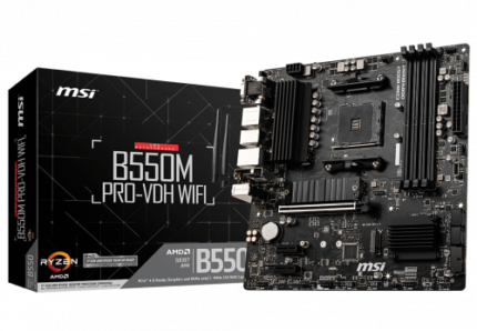 PLACA MSI B550M PRO-VDH WIFI,AMD,AM4,B550,4DDR4,128GB,VGA+HDMI+DP,GBLAN+WIFI+BT4.2,4SATA3+2M.2,5USB3.2,MATX
