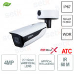 (DH-IPC-HFW7442HP-Z-2712F-DC12AC24V-ATC-X) DAHUA CAMARA IP BULLET SERIE 7, 4MP, IR 60M, DETECCION INTELIGENTE CON META DATOS, CONTEO DE PERSONAS, DEEP LEARNING, GESTION DE PARKING, ANPR, ALARMA, SOPORTA MICROSD HASTA 1TB, IP67, IK10, VARIFOCAL 2.7-12