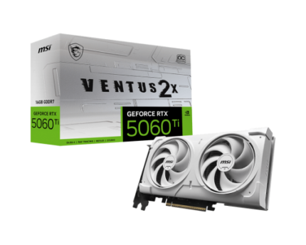VGA MSI RTX 5060 TI 16G VENTUS 2X OC WHITE PLUS,NV,RTX5060TI,16GB,GDDR7,128BIT,1HDMI+3DP,STORMFORCE FAN (2 VENTILADORES)