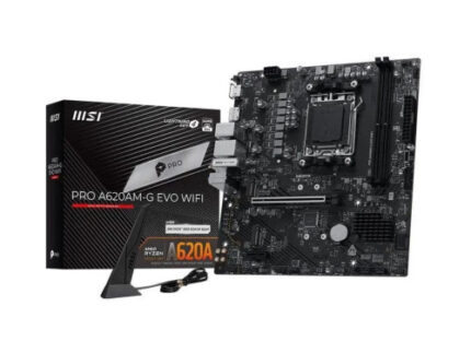 PLACA MSI PRO A620AM-G EVO WIFI,AMD,AM5,A620,2DDR5,128GB,DP+HDMI,2.5GBLAN+WIFI6E+BT5.3,4SATA6+2XM.2,7USB3.2,MATX