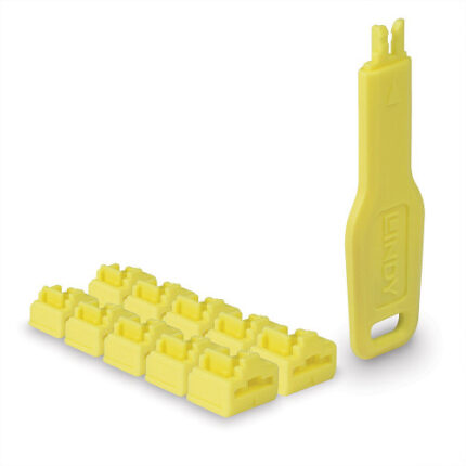 Lindy 47900 bloqueador de puerto Bloqueador de puerto + clave RJ-45 Amarillo Acrilonitrilo butadieno estireno (ABS) 10 pieza(s)