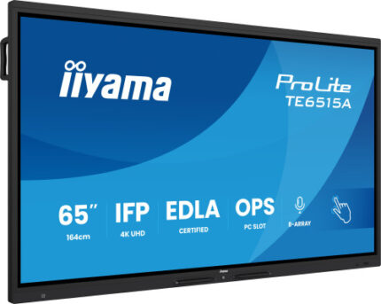 IIYAMA 65" STYLISH IFP,  (EDLA)/ANDROID 14,8 CORE SOC, 8/128GB, 40-PTS, UHD VA, NFC, PIR , MM 2X20W +20W SBUW, 8-ARRAY MICRO, 2XHDMI, HDMI-OUT, DP, USB-C100W PD/ MINI-JACK / OPT.OUT, 550CD/M2, L/S MODE, AG GLASS, LAN, WIFI6, BT5.0/IIWARE, PC SLOT,600