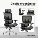 Owlotech Regal Silla Escritorio Ergonómica Mesh Negra - Imagen 2