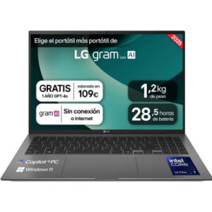 LG Gram 16Z90TL-G.AU88B ordenador portatil Intel Core Ultra 7 258V Portátil 40,6 cm (16") WQXGA 32 GB LPDDR5x-SDRAM 1 TB SSD Wi-Fi 7 (802.11be) Windows 11 Home Negro