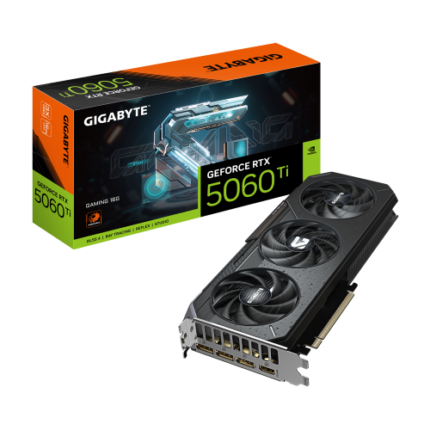 GIGABYTE GeForce RTX 5060 Ti GAMING 16G Tarjeta Gráfica – 16 GB GDDR7, 128 bits, PCI-E 5.0, 2572 MHz Frecuencia del núcleo, 3 x DisplayPort, 1 x HDMI, NVIDIA DLSS 4, GV-N506TGAMING-16GD